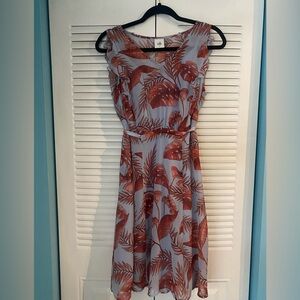 CAbi Blue and Red Tropical Midi Dress